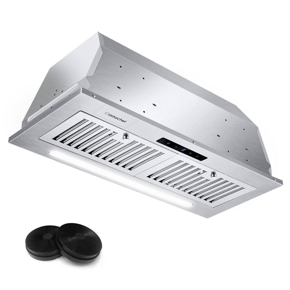 amzchef 30 in. 900 CFM Ducted Insert Range Hood in Stainless Steel with 3-Speed Exhaust Fan and Dishwasher-Safe Filters