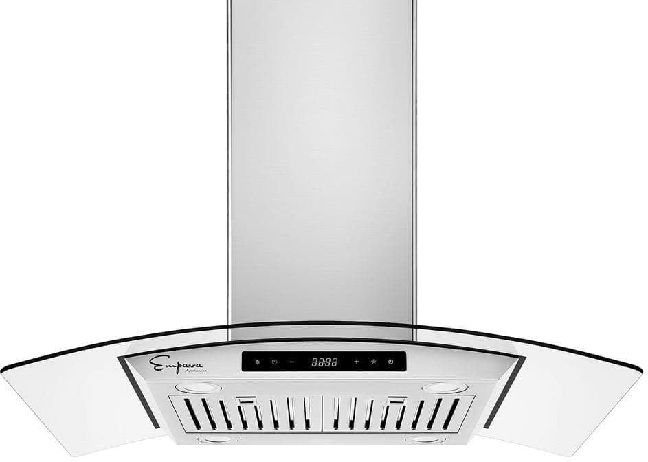 Empava 36 in. 400 CFM Kitchen Island Range Hood Ducted Exhaust Kitchen Vent with Tempered Glass in Stainless Steel