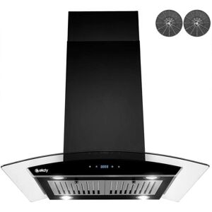 AKDY 30 in. 343 CFM Convertible Kitchen Island Mount Range Hood in Black Painted Stainless Steel with Tempered Glass