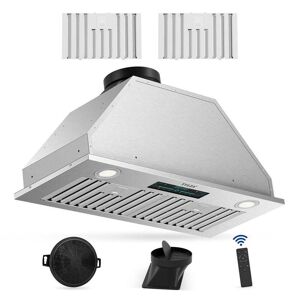 Tylza 30 in. 900 CFM Convertible Ductless to Ducted Insert Range Hood in Stainless Steel with Charcoal Filter 2 3-Watt LED, Silver/Stainless Steel