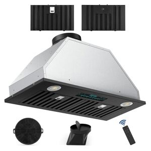Tylza 30 in. 900 CFM Convertible Ductless to Ducted Insert Range Hood in Black with A Charcoal Filter and 2 3-Watt LEDs, Black/Stainless Steel
