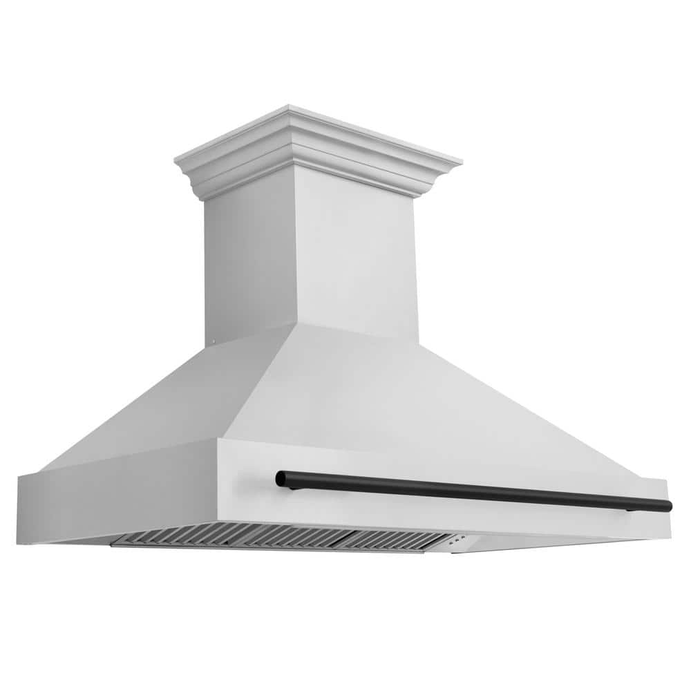 ZLINE Kitchen and Bath Autograph Edition 48 in. 700 CFM Ducted Vent Wall Mount Range Hood with Black Matte Handle in Stainless Steel