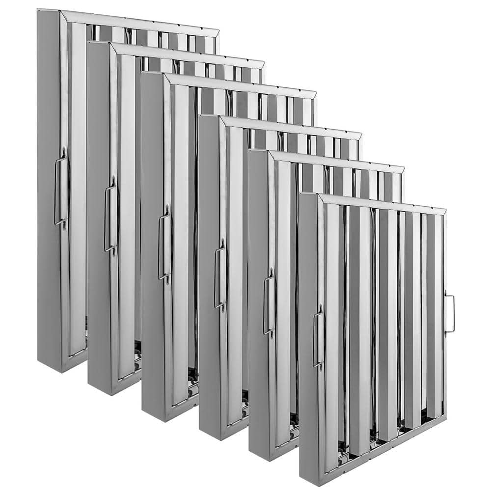 VEVOR Hood Filters 6 Packs 19.5 in. W x 24.5 in. H Commercial Hood Filters 430 Stainless Steel 4 Grooves Range Hood Filter