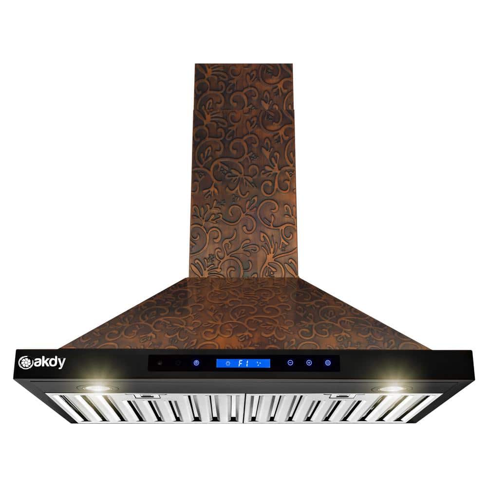 AKDY 30 in. Convertible Wall Mount Embossed Copper Vine Design Kitchen Range Hood with Lights