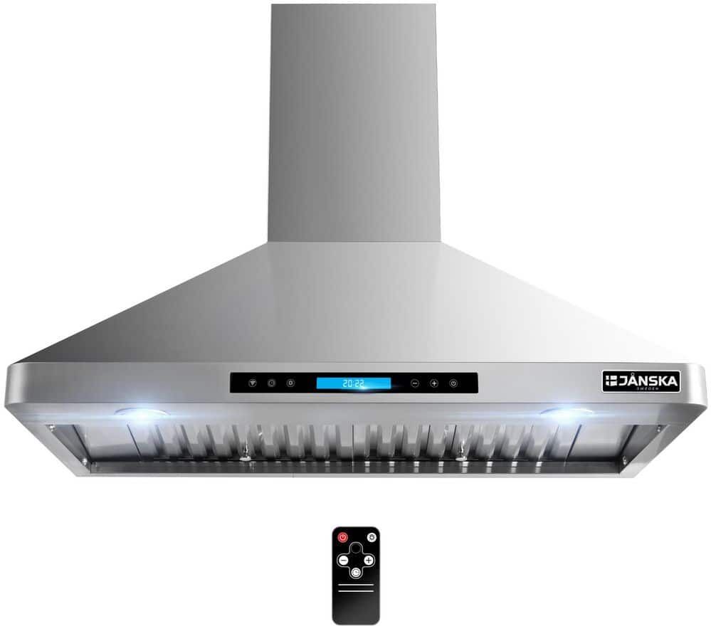 JANSKA 36 in. 870 CFM Wall Mount Ducted Range Hood with SS Filters, Digital Display, LED Lights and Remote in Stainless Steel