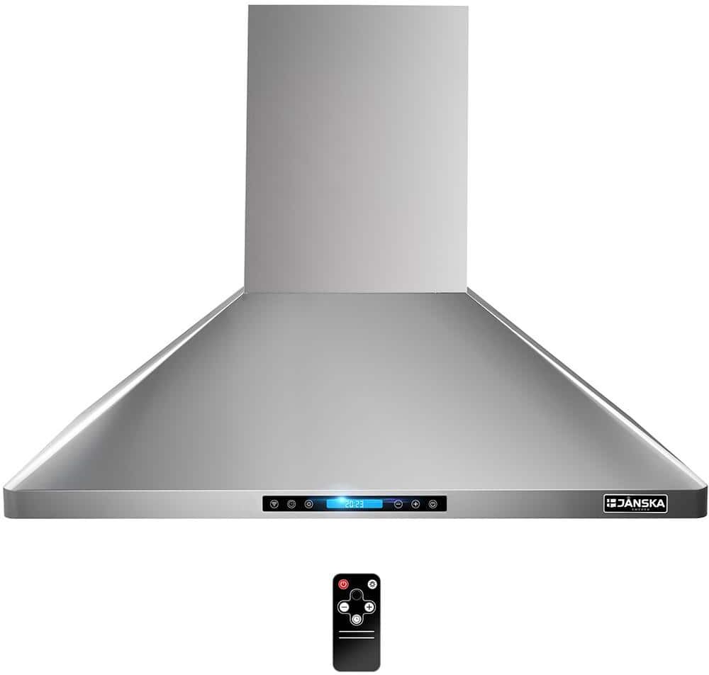 JANSKA 48 in. 1300 CFM Ducted Wall Mount Range Hood in Stainless Steel with SS Filters Digital Display LED Lights and Remote