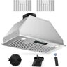 Tylza 30 in. 900 CFM Convertible Ductless to Ducted Insert Range Hood in Stainless Steel with Charcoal Filter 2 3-Watt LED