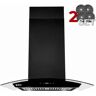 AKDY 30 in. 343 CFM Convertible Island Mount Range Hood in Black Painted Stainless Steel with Glass and 2 Set Carbon Filter