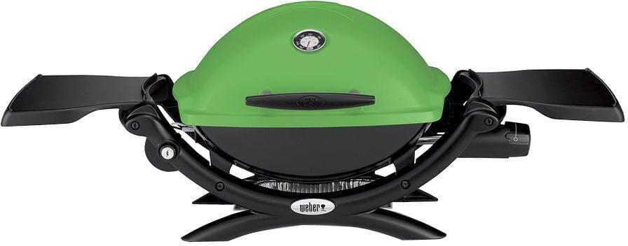 Weber Q 1200 1-Burner Portable Tabletop Propane Gas Grill in Green with Built-In Thermometer