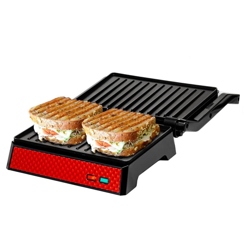 OVENTE GP0540R Electric Panini Press Grill and Sandwich Maker with Nonstick Coated Plates