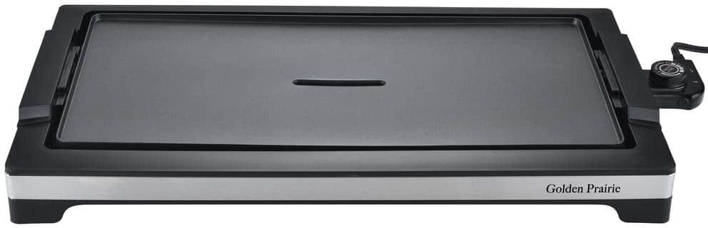 Electric Grill and Griddle, 20.28 x 9.84 in. Premium Nonstick cooking surface with 5 Heat Levels. Dishwasher safe, Black