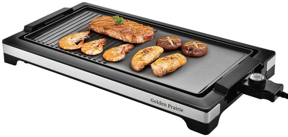 2-in-1 Electric Grill, Griddle Combo, 5 Heat Levels, 20.28 x 9.84 in. Nonstick Cooking Plate, Black