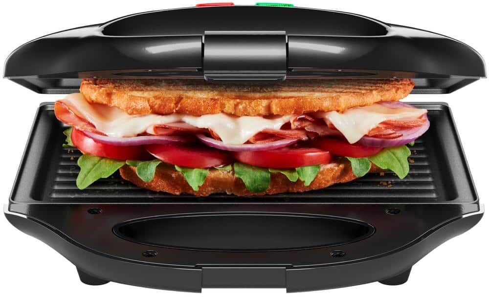 Chefman 6 in. Portable Black Compact Grill, Panini Press, Indoor Grill Sandwich Maker, Countertop Electric Griddle, Nonstick