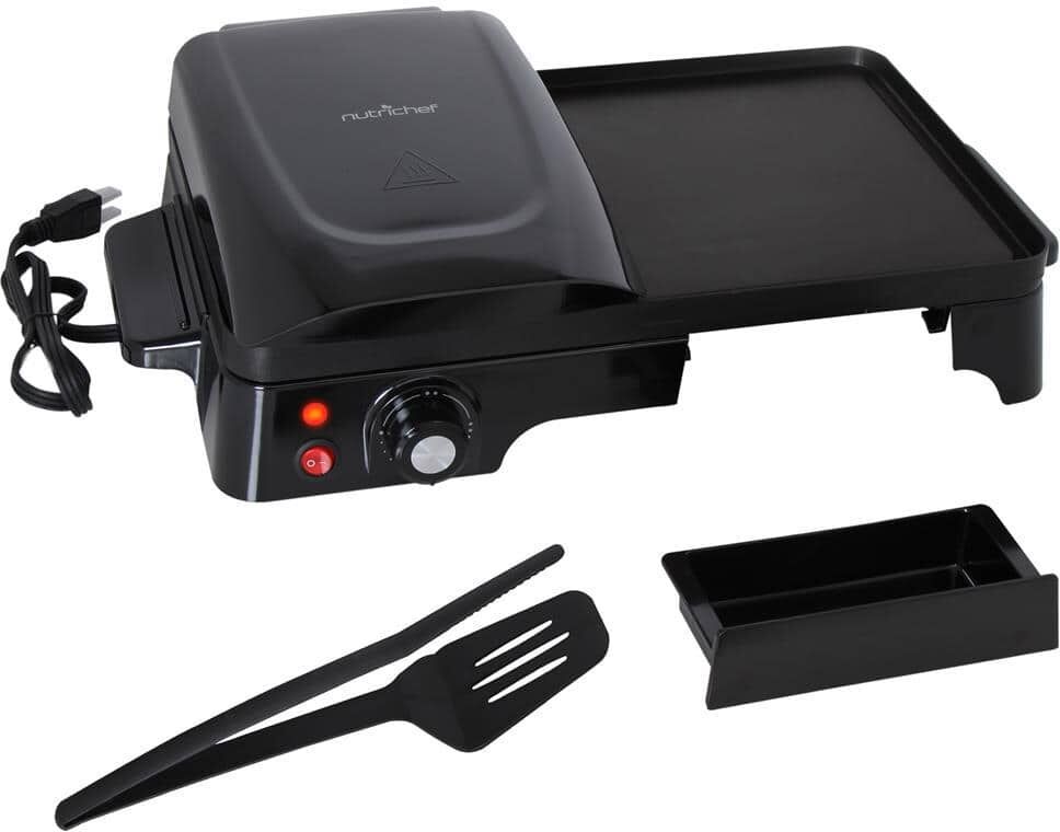 NutriChef Electric Griddle - Crepe Maker Hot Plate Cooktop with Press Grill for Paninis