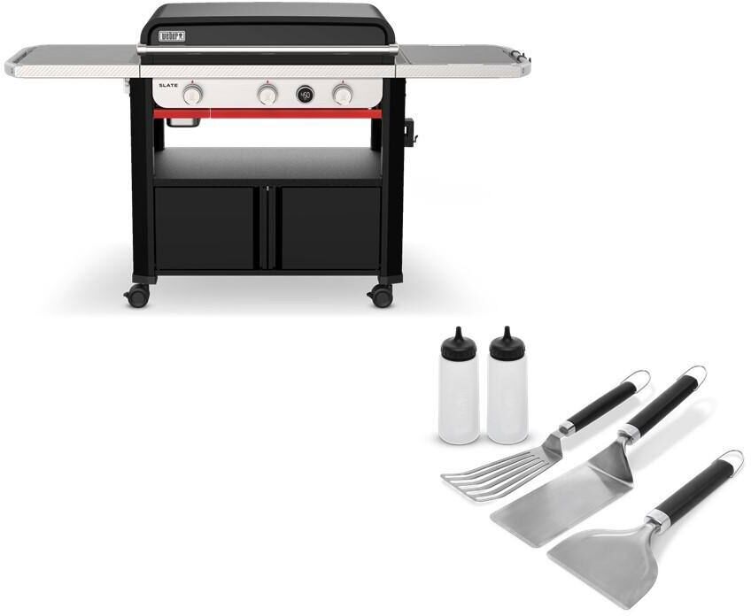 Weber Slate Griddle 3-Burner Propane Gas 30 in. Flat Top Grill in Black with Griddle Essential Set