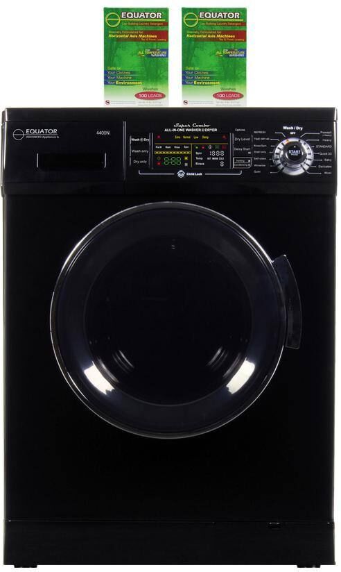 Equator 1.57 cu. ft. 110V All-in-One Washer and Dryer Combo in Black with 2 Boxes of HE Detergent