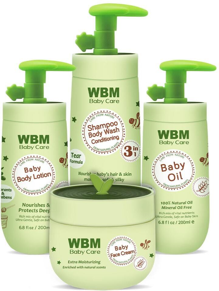 WBM Baby Care Gift Set - Hypoallergenic Shampoo, Lotion, Oil, and Cream for Delicate Skin and Hair, Perfect Baby Shower Gift