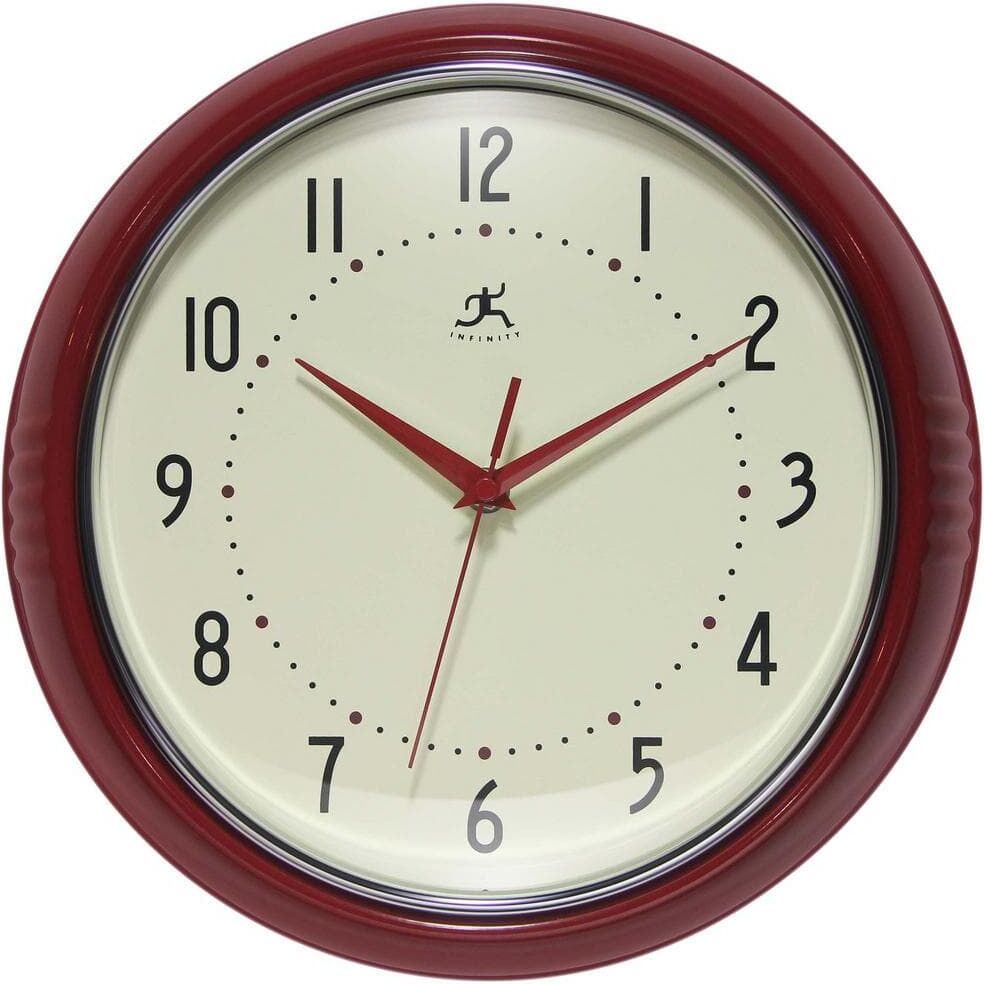 Infinity Retro Round Red Aluminum Wall Clock, 12 in.