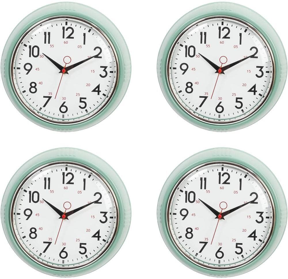 Kiera Grace (4 Pack) 9.5 in.in Analog Glass Wall Clock - Green