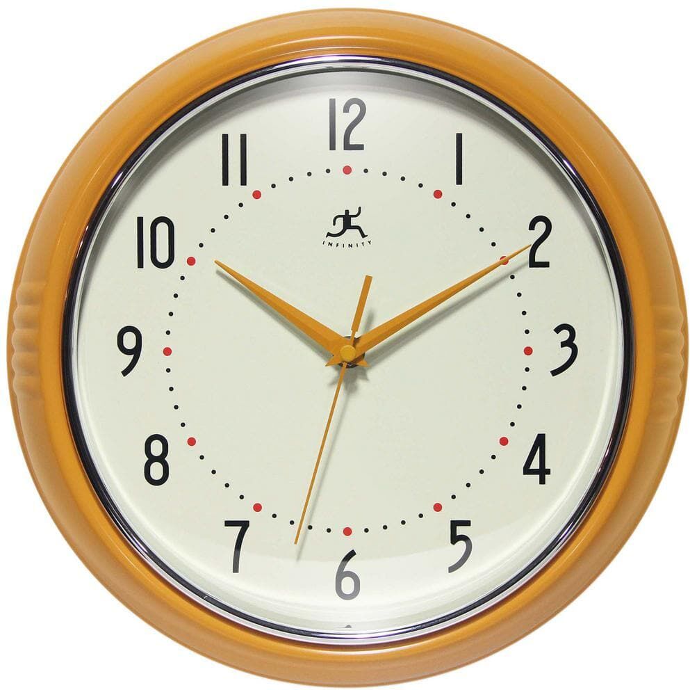 Infinity Retro Round Saffron Aluminum Wall Clock, 12 in.