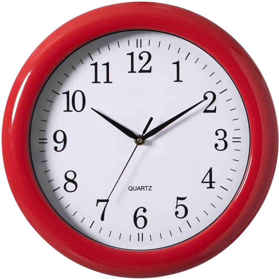 CLOCKWISE Decorative Classic Red Round Wall Clock For Living Room, Kitchen, Dining Room, Plastic