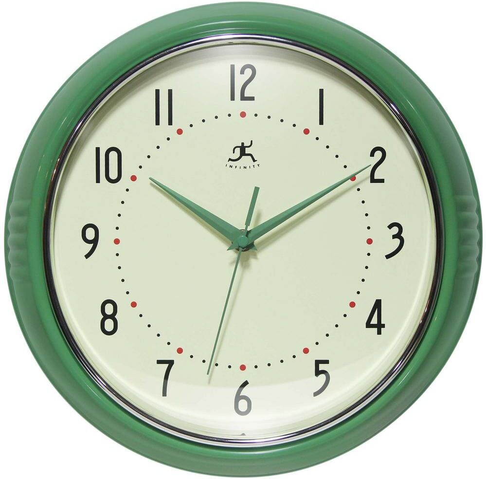 Infinity Retro Round Green Aluminum Wall Clock, 12 in.