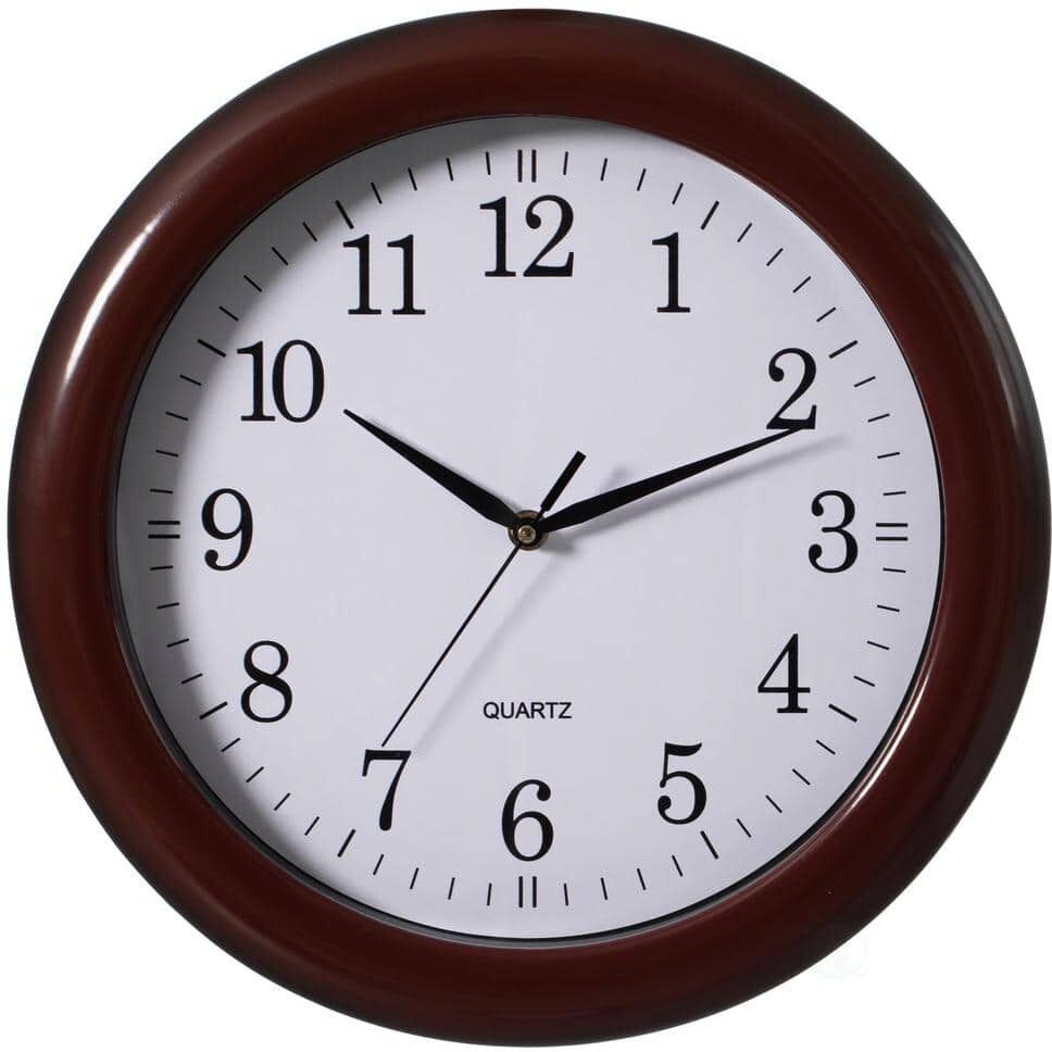 CLOCKWISE Decorative Classic Brown Round Wall Clock For Living Room, Kitchen, Dining Room, Plastic