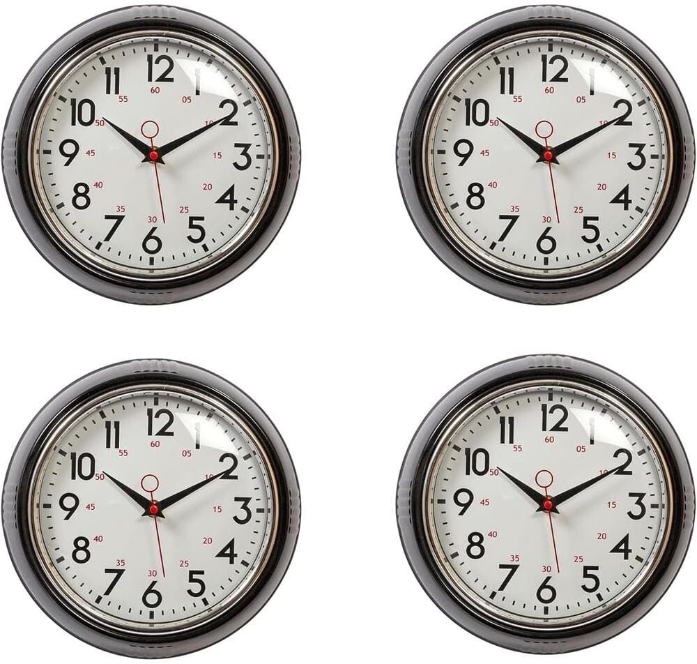 Kiera Grace (4 Pack) 9.5 in.in Analog Glass Wall Clock - Black