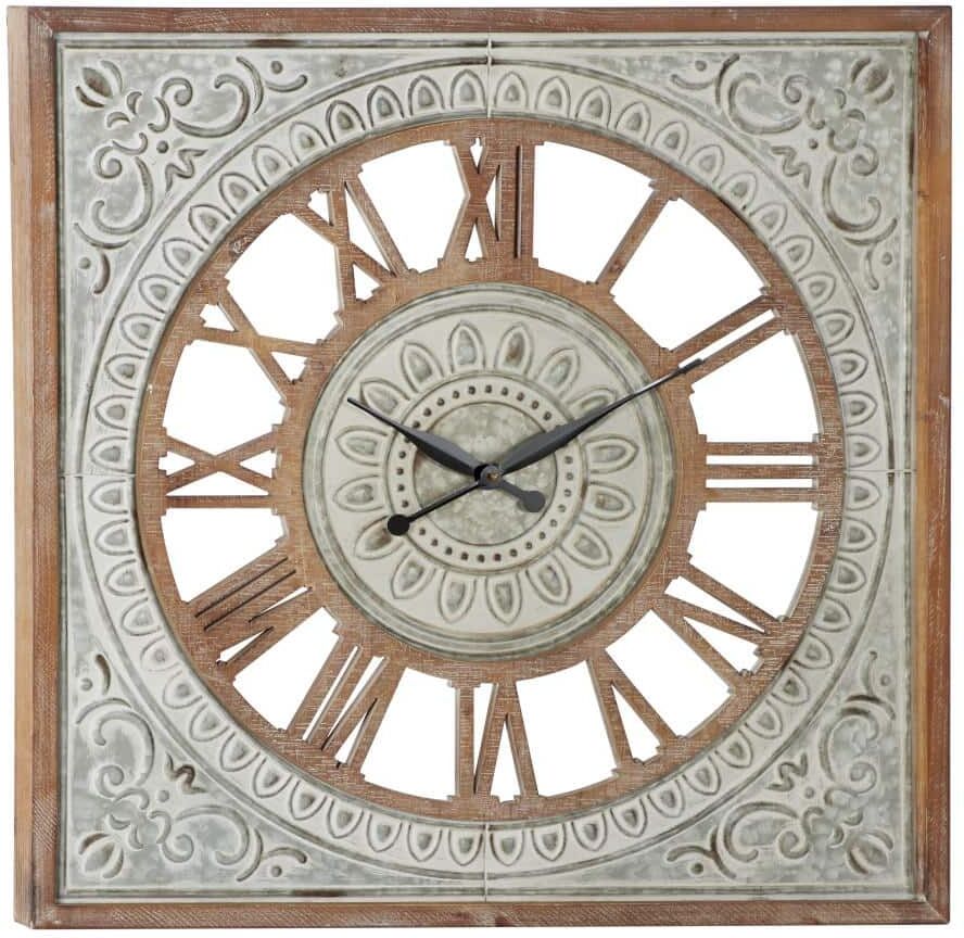 Litton Lane Brown Metal Scroll Analog Wall Clock with Embossed Metal