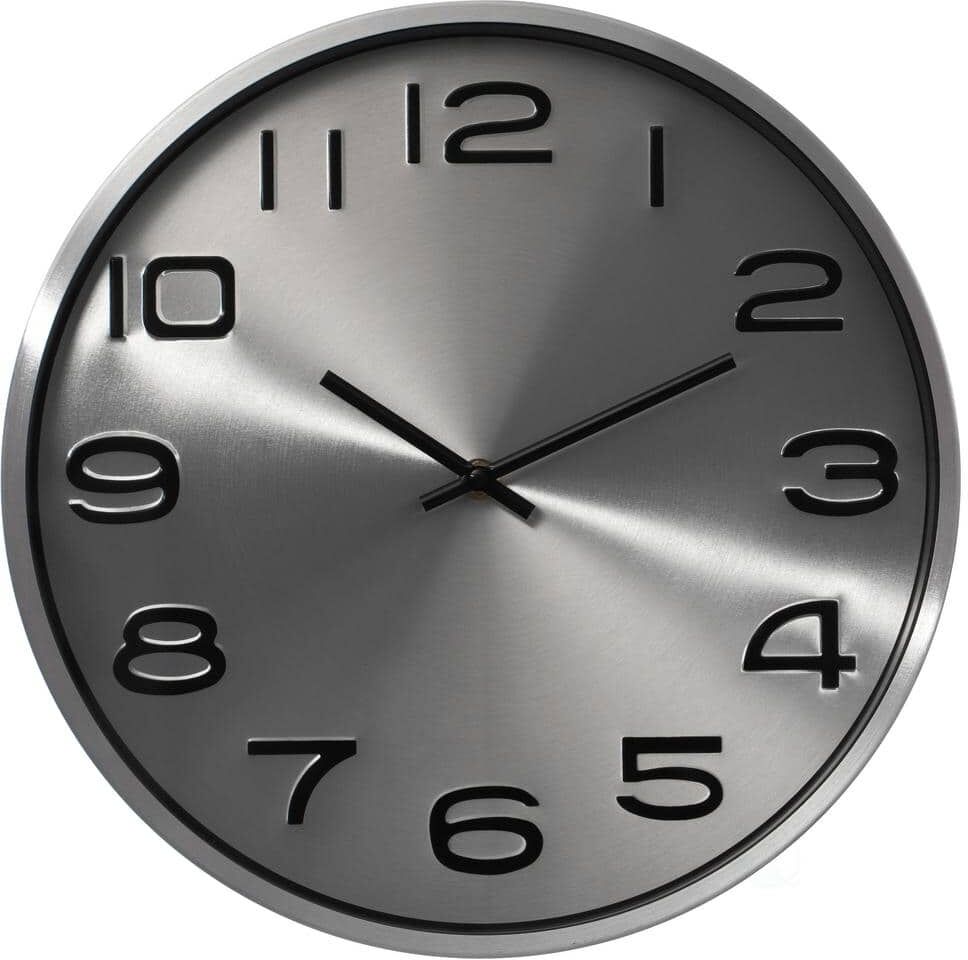 CLOCKWISE Modern Decorative Aluminum Round Wall Clock For Living Room, Kitchen, Dining Room, Silver