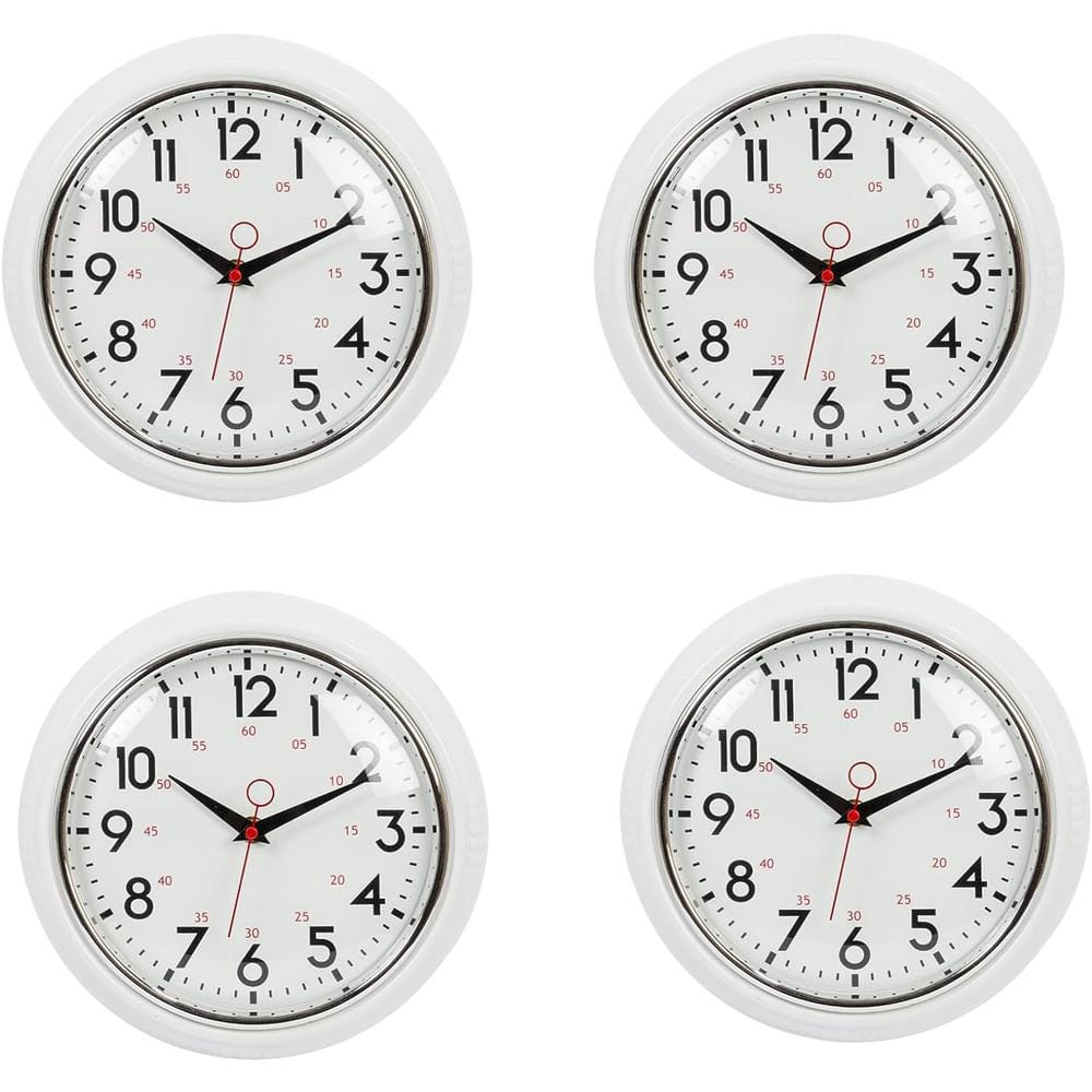 Kiera Grace 9.5 in.in Analog Glass Wall Clock -White, (4 Pack)