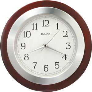 Bulova 14 in. H x 14 in. W Round Wall Clock with Wood Case and Brushed Aluminum Bezel, White
