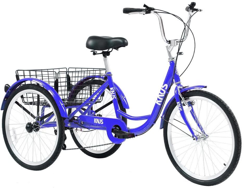 Zeus & Ruta 24 in. Blue 7 Speed Cruiser Bicycles with Large Shopping Basket for Women and Men