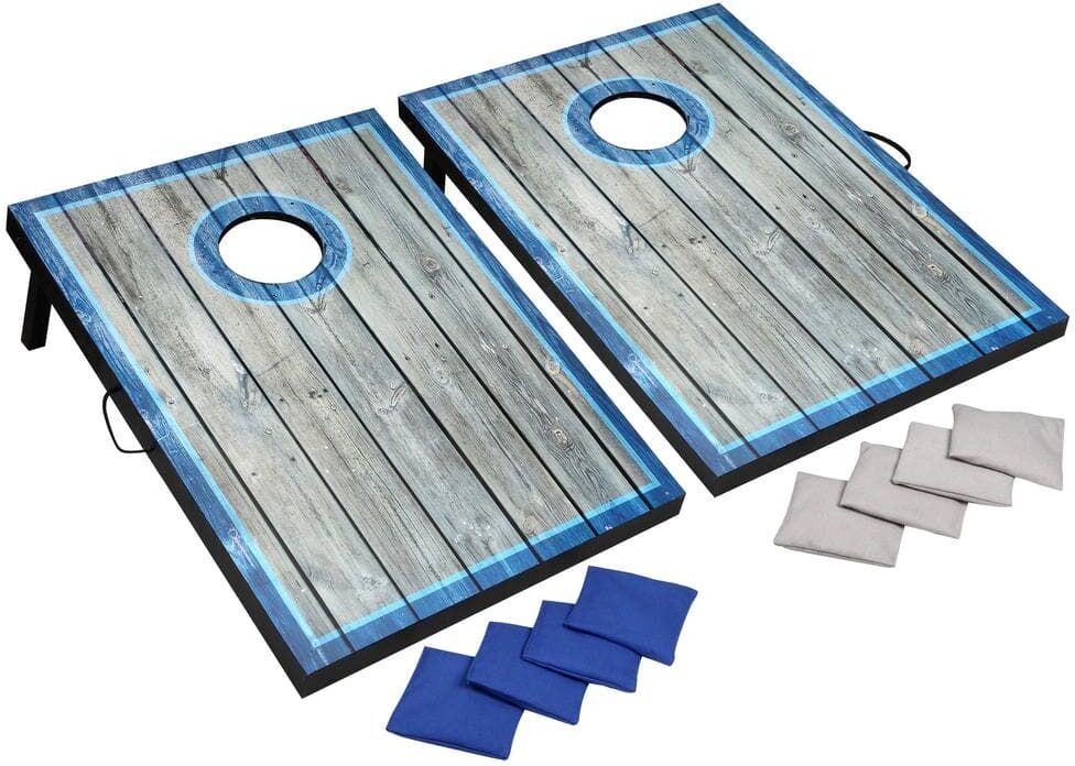 Hathaway LED Cornhole Set with Target Boards and 8 Bean Toss Bags in Blue/White