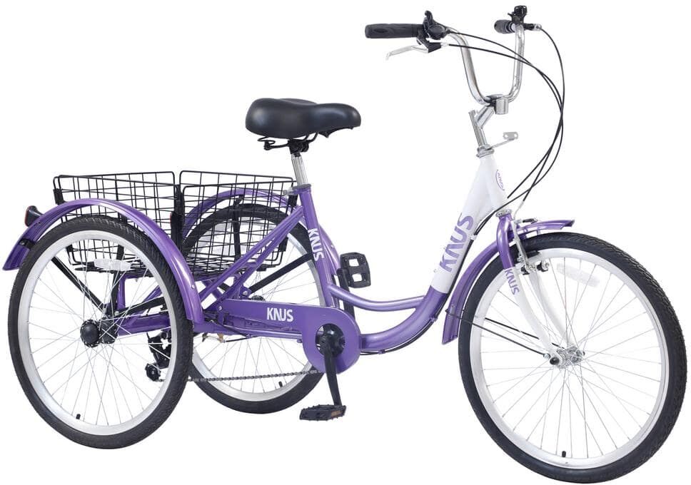 Zeus & Ruta 24 in. Purple 7 Speed Cruiser Bicycles with Large Shopping Basket for Women and Men