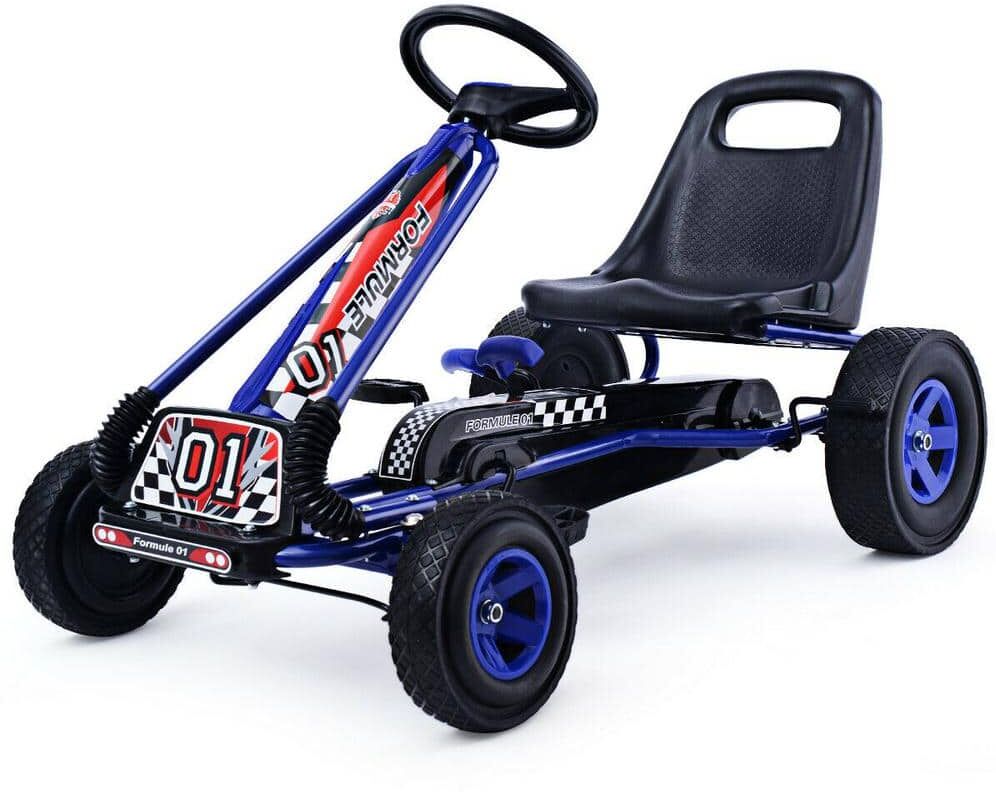 Costway 7 in. Kids Ride On Pedal Powered Bike Go Kart Racer Car Outdoor Blue