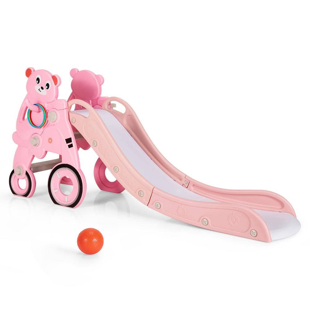 Costway 4-in-1 Foldable Baby Slide Toddler Climber Slide PlaySet with Ball Pink