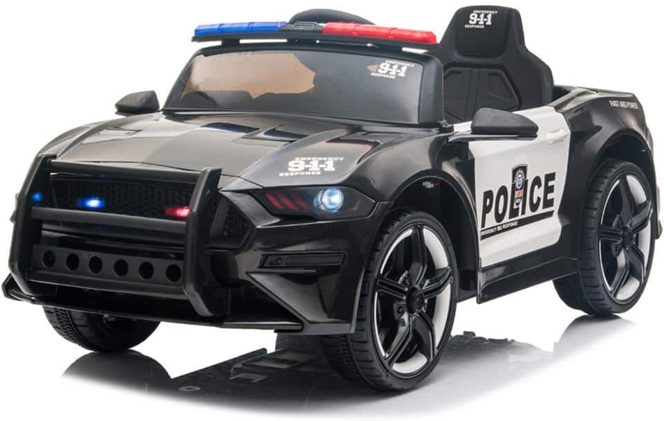 Winado 12-Volt Kids Ride On Police Car Sports Car w/ Remote Control,LED Lights,Siren,Microphone Black