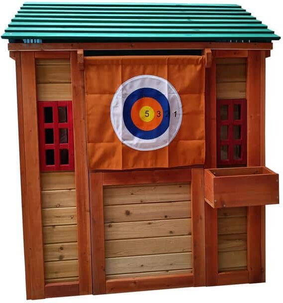 Tidoin Eco-Friendly Outdoor Wooden 4-in-1 Game House for Kids Garden Playhouse with Different Games on Every Surface