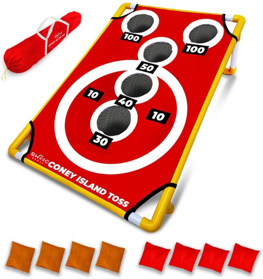 SWOOC Coney Island Toss - Boardwalk Inspired Cornhole Bounce Game (15+ Games Included) - PVC Corn Hole Bean Bag Toss Game