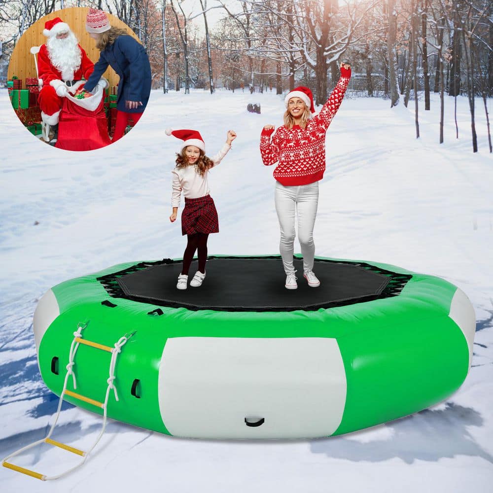 VEVOR Water Trampoline 13 ft. Inflatable Water Bouncer with One 4-Step Ladder Lake Trampoline for Water Sports, Green