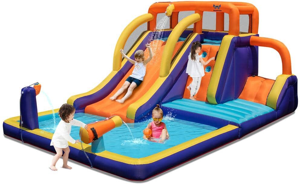 Costway Inflatable Waterslide 4-in-1 Kids Bounce Castle Bounce House with Splash Pool (Without Blower)