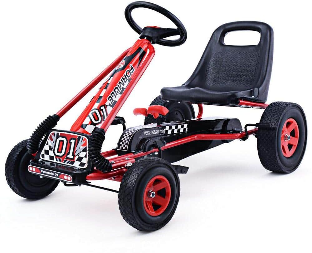 Costway 7 in. Red Kids Ride On Pedal Powered Bike Go Kart Racer Car Outdoor