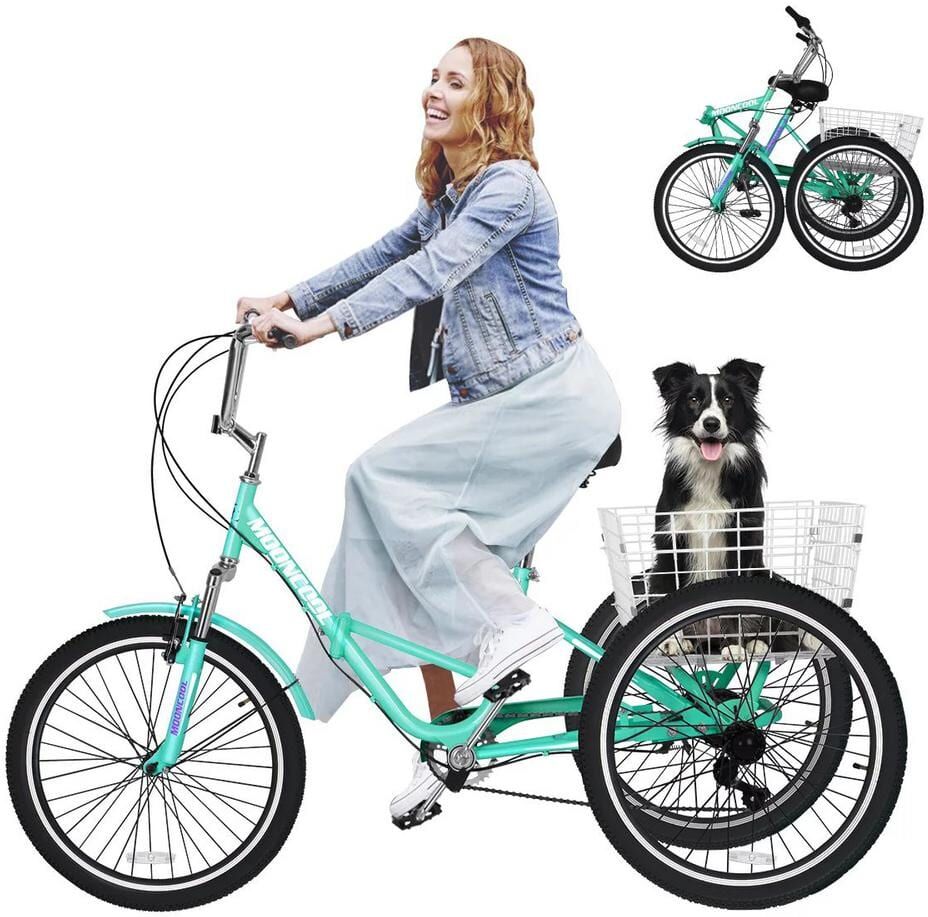 MOONCOOL Adults Folding 24 in. Tricycle Cruiser Trike 3 Wheels Bike with Large Basket for Shopping Picnic Outdoor Sports Unisex