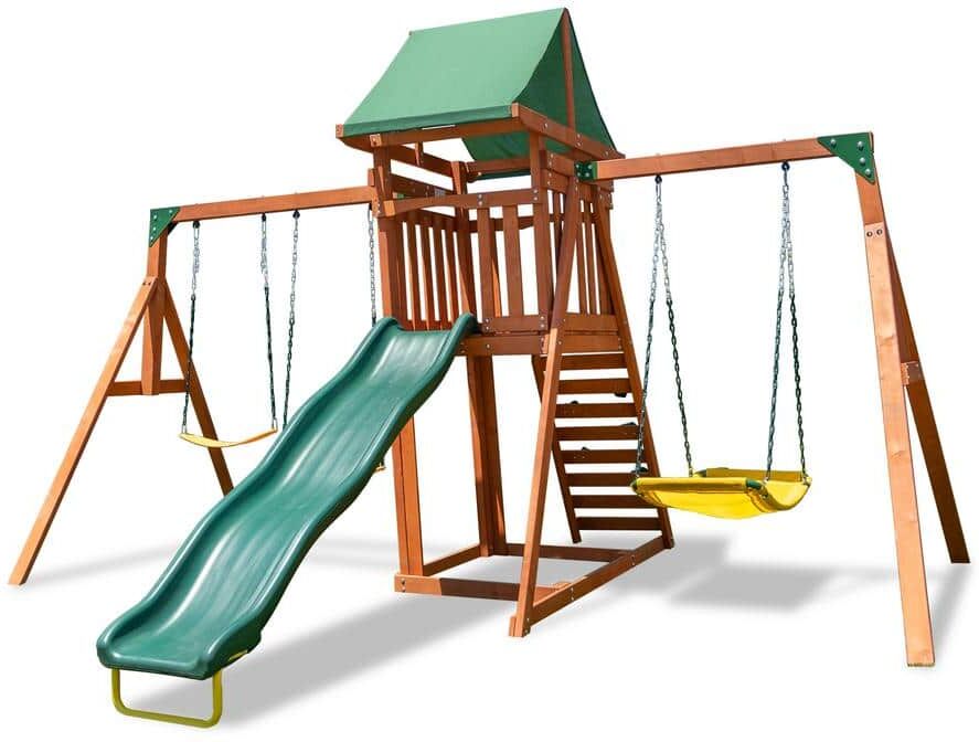 SPORTSPOWER Sherwood Wood Swing Set with Slide