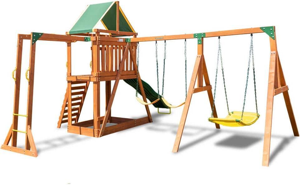 SPORTSPOWER Olympia Wood Swing Set with Slide and Monkey Bars