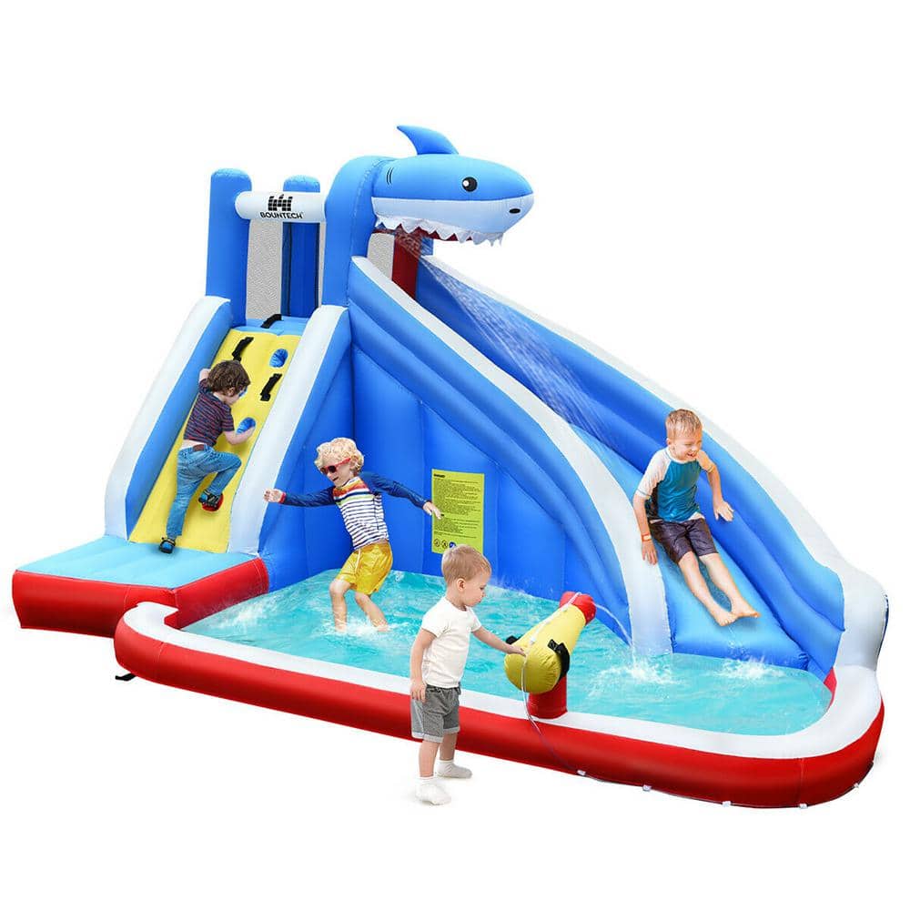Costway Multi-Color Inflatable Water Slide Shark Bounce House Castle Splash Water Pool without Blower