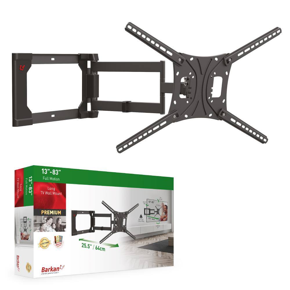 Point of View Barkan 13 - 80 inch Full Motion - 4 Movement Flat / Curved TV Wall Mount Black Extremely Extendable Very Low Profile