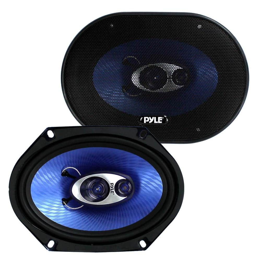 Pyle 6 in. x 8 in. 360-Watt Blue Pair 3-Way Car Coaxial Audio Speakers Stereo