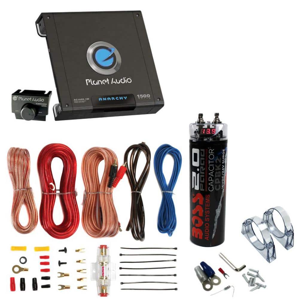 Planet Audio AC15001M 1500-Watt MONO Car Amplifier+ 2.0 Farad Capacitor + Amp Kit